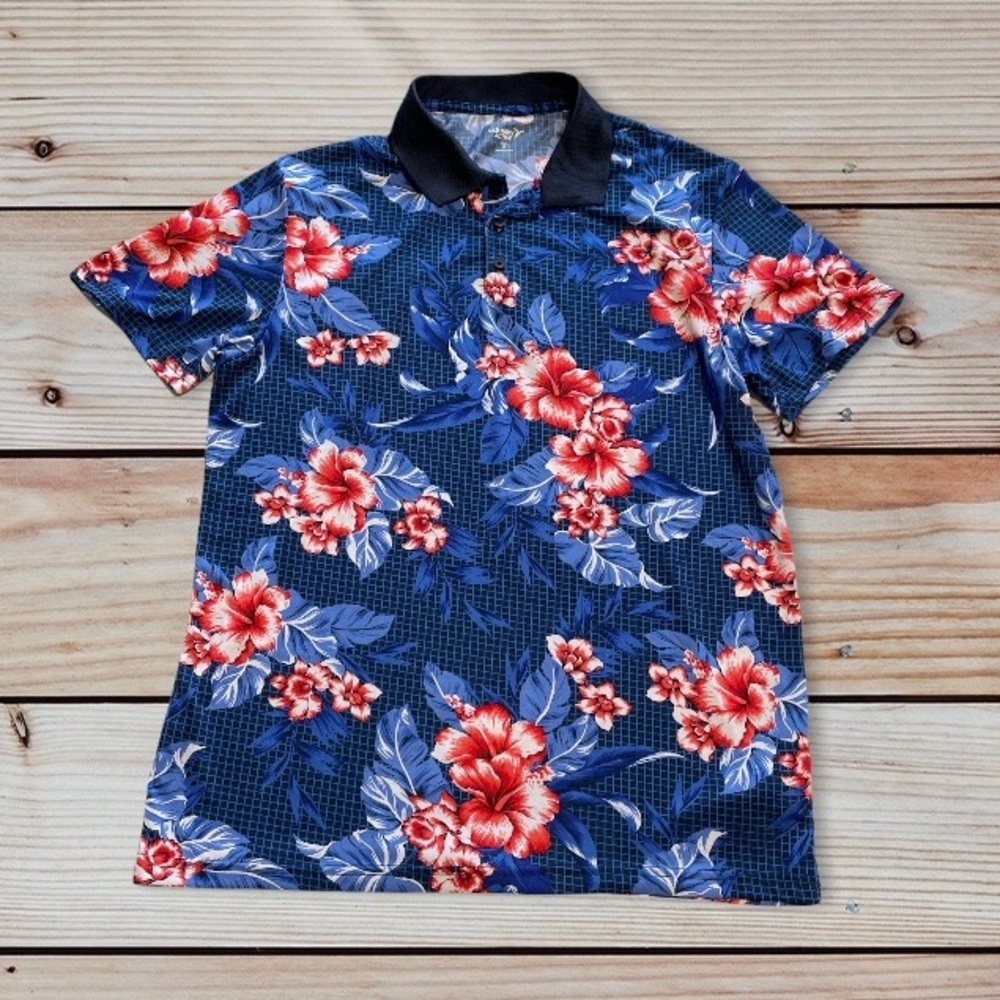 Old Navy Active Men's Summer Slim Fit Short Sleeve Polo Shirt Floral Printed M
